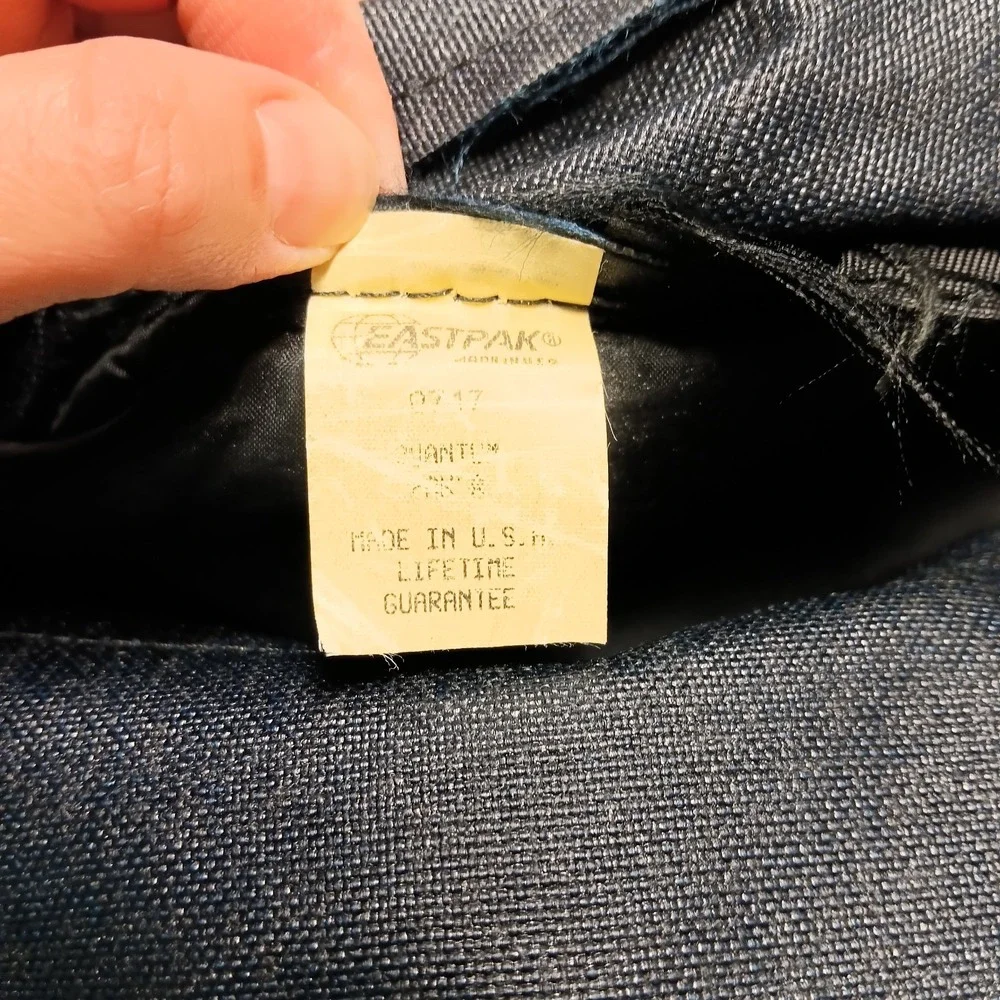 Vintage 90s Eastpak Suede Leather Bottom Blue Aztec Made In USA School Hiking